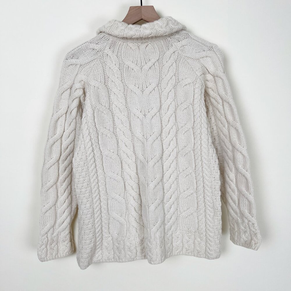 Aran Woollen Mills 100% Merino Wool Cable Knit Long Cardigan Sweater Jacket Coat - Picture 9 of 12